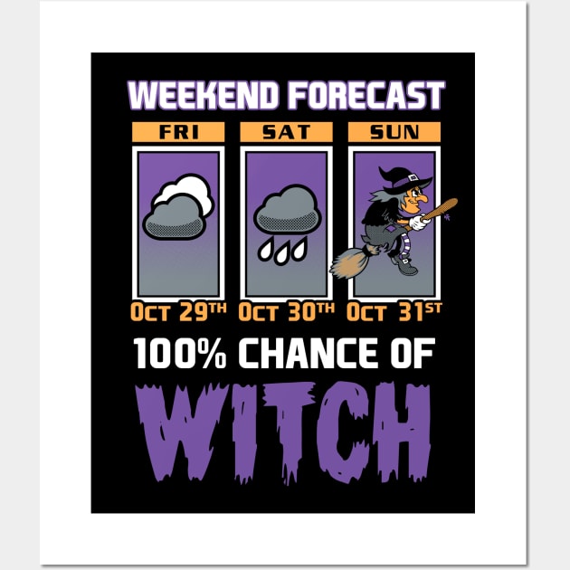 Weekend Forecast - 100% Chance of Witch - Cartoon Halloween Wall Art by Nemons
